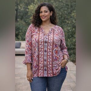 Liz Claiborne multicolored paisley 3/4 Sleeve Blouse w/ camisole attached